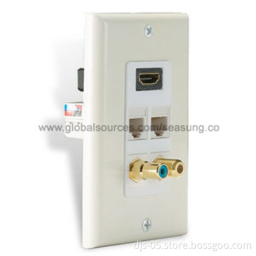 HDMI Female+ RCA*1+F (Coaxial )*1+RJ45 *2 Wall Plate with Gold-plated Connector, High Performance